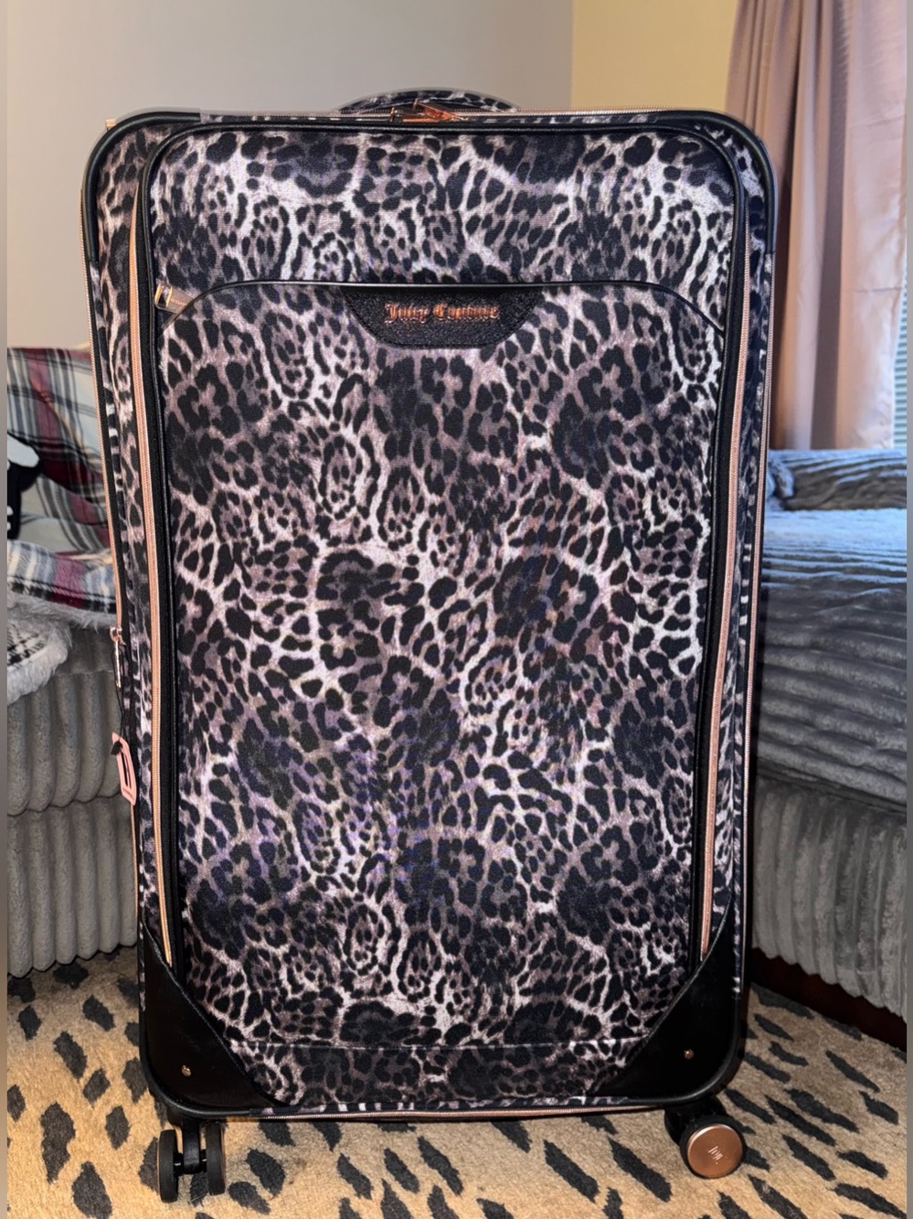 Juicy Couture Cheetah Leopard Animal Print Large Spinner Luggage Soft Suitcase